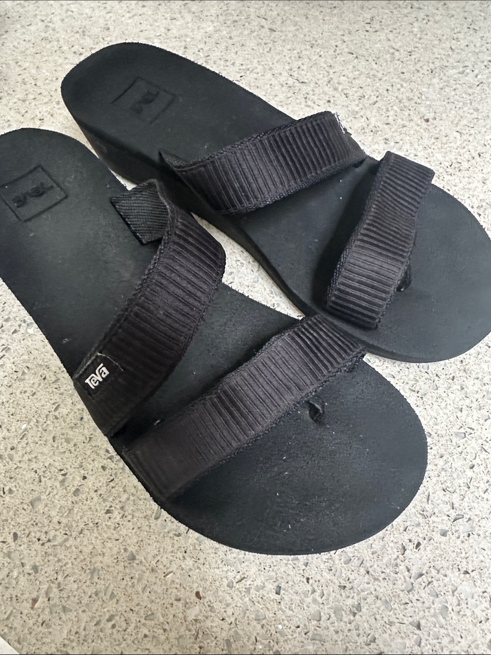 Teva Black Ribbed Double-Strap Slide Sandals